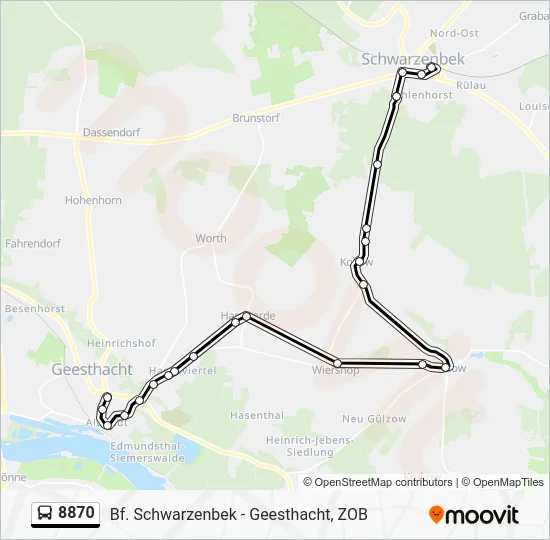 Автобус 8870: карта маршрута