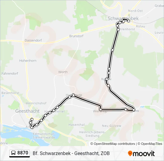 Автобус 8870: карта маршрута