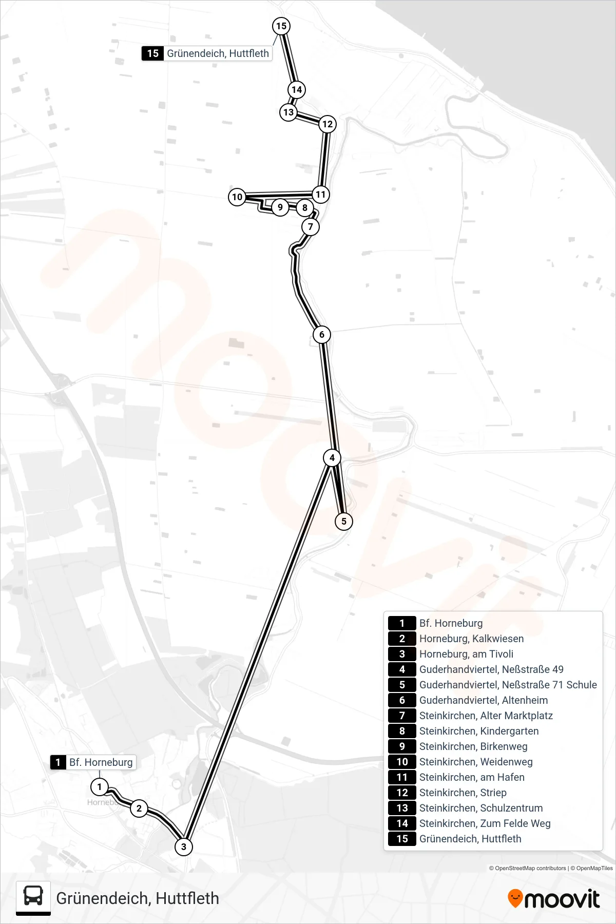 Linie 2853-AST (Bus) Richtung Grünendeich, Huttfleth: Route und Haltestellen auf der Karte
