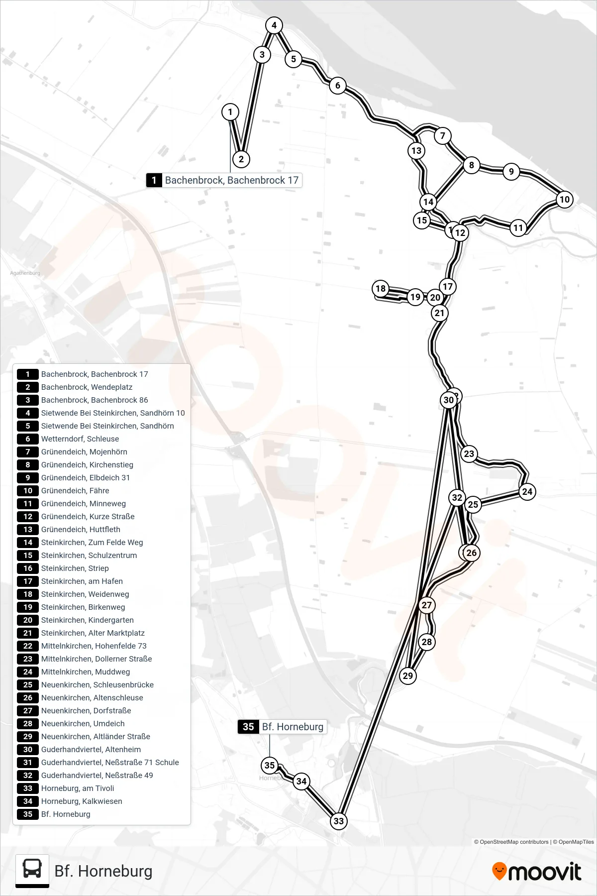 2853-AST bus Line (Bf. Horneburg) route and stops on a map