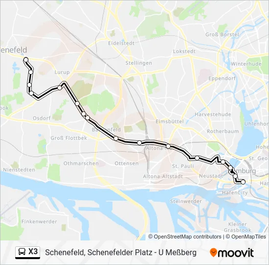Автобус X3: карта маршрута