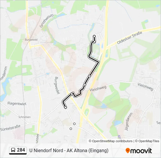 Автобус 284: карта маршрута