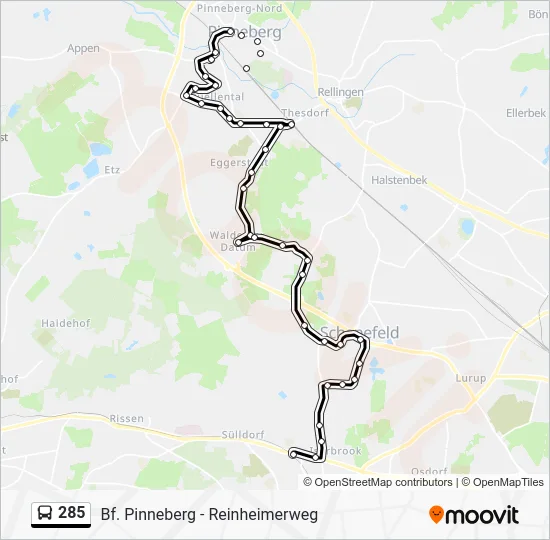 Автобус 285: карта маршрута