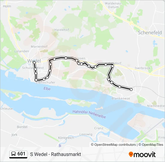 Автобус 601: карта маршрута