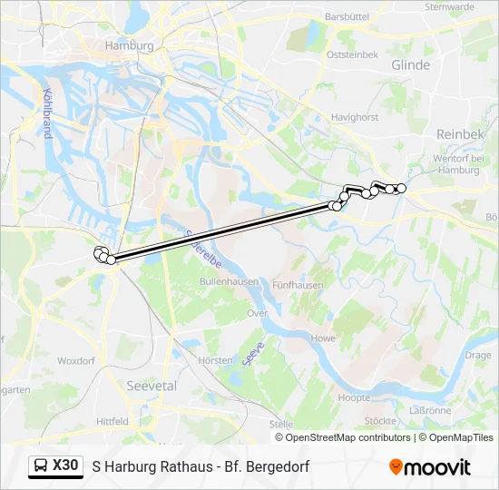 Автобус X30: карта маршрута