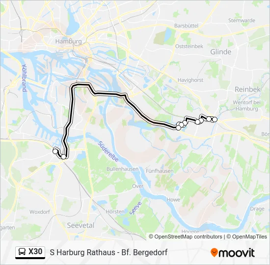 Автобус X30: карта маршрута