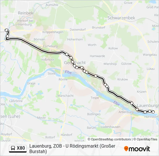 Автобус X80: карта маршрута