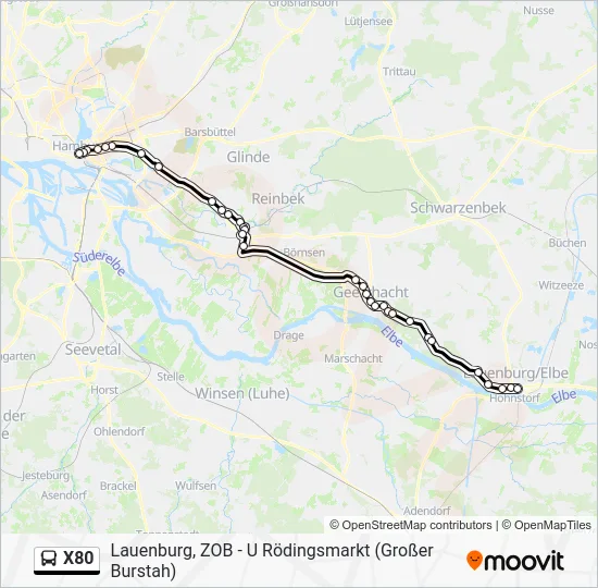Автобус X80: карта маршрута