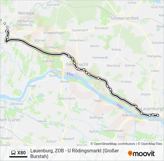 Автобус X80: карта маршрута