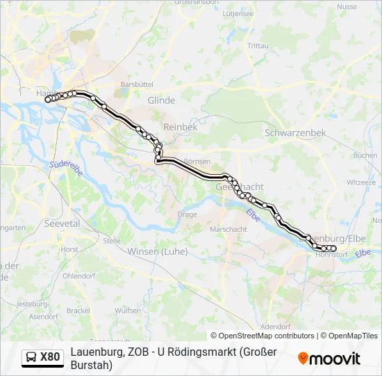 Автобус X80: карта маршрута