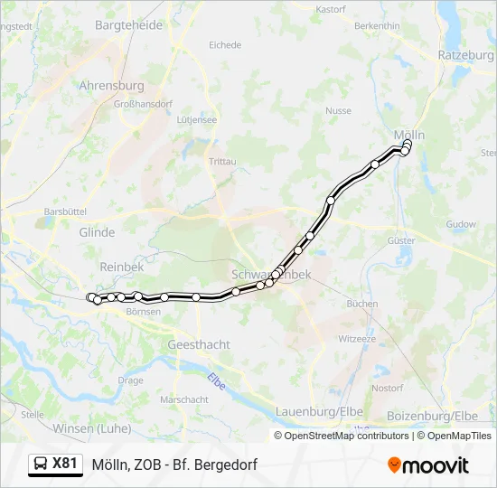 Автобус X81: карта маршрута