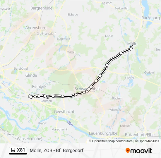Автобус X81: карта маршрута
