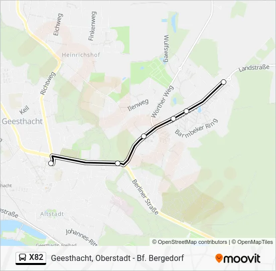 Автобус X82: карта маршрута