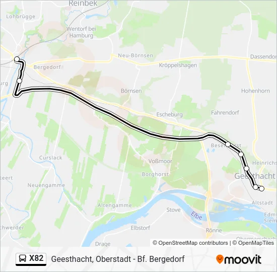 Автобус X82: карта маршрута