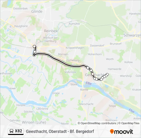 Автобус X82: карта маршрута