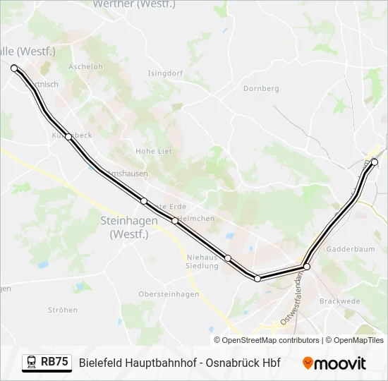 Поезд RB75: карта маршрута