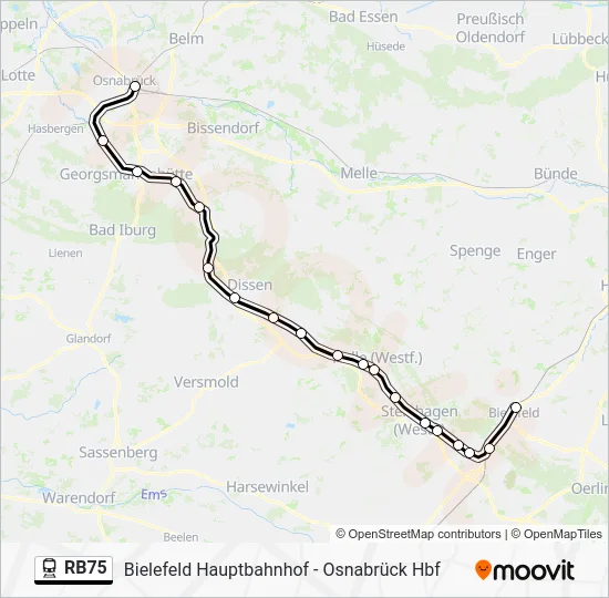 Поезд RB75: карта маршрута