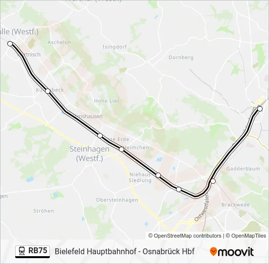 Поезд RB75: карта маршрута