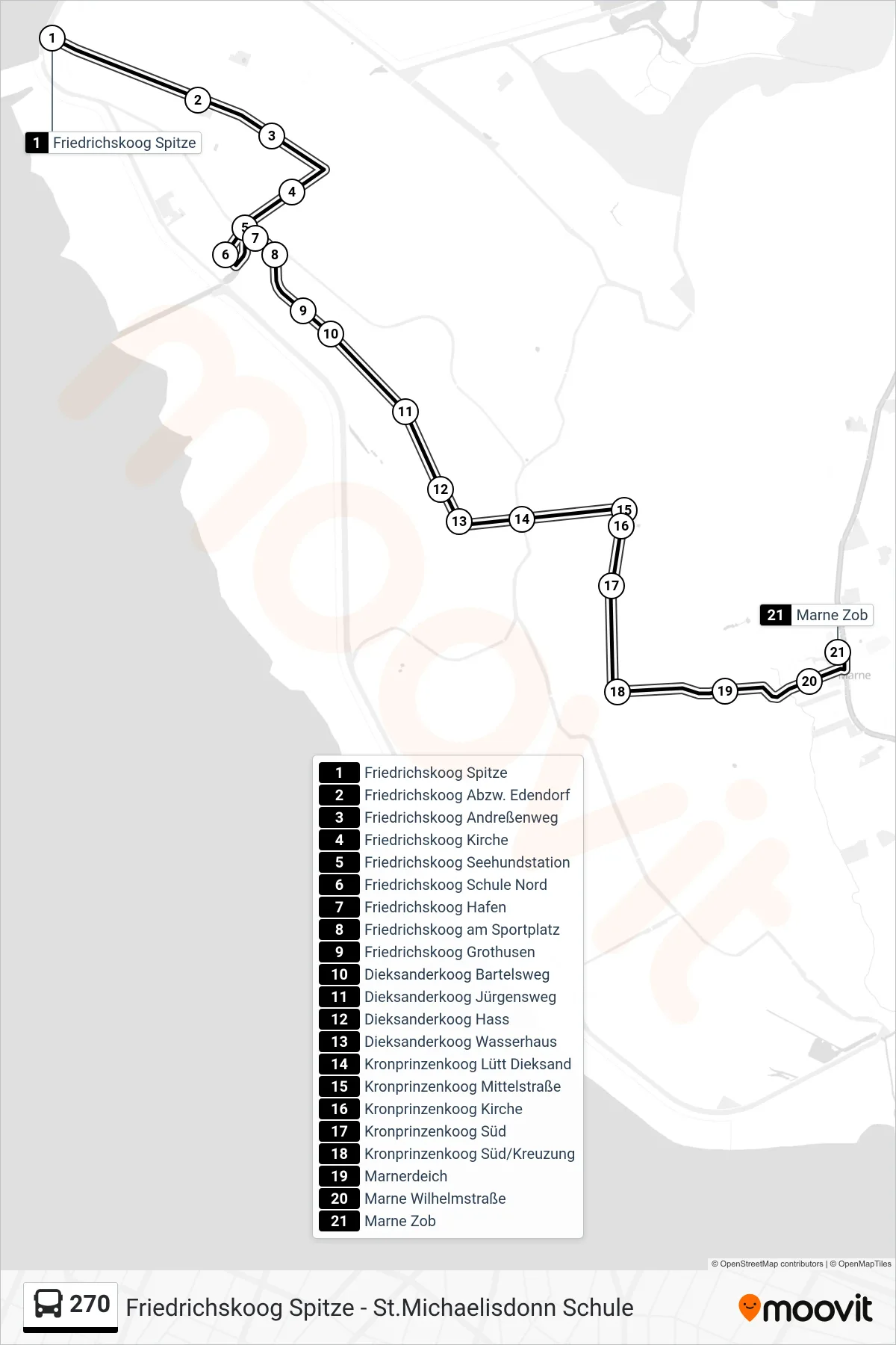 270 bus Line (Marne Zob) route and stops on a map