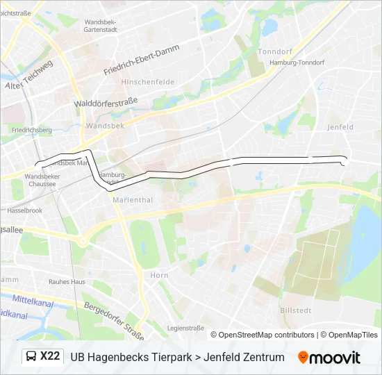 Автобус X22: карта маршрута