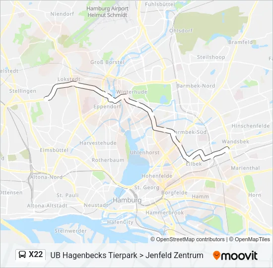 Автобус X22: карта маршрута