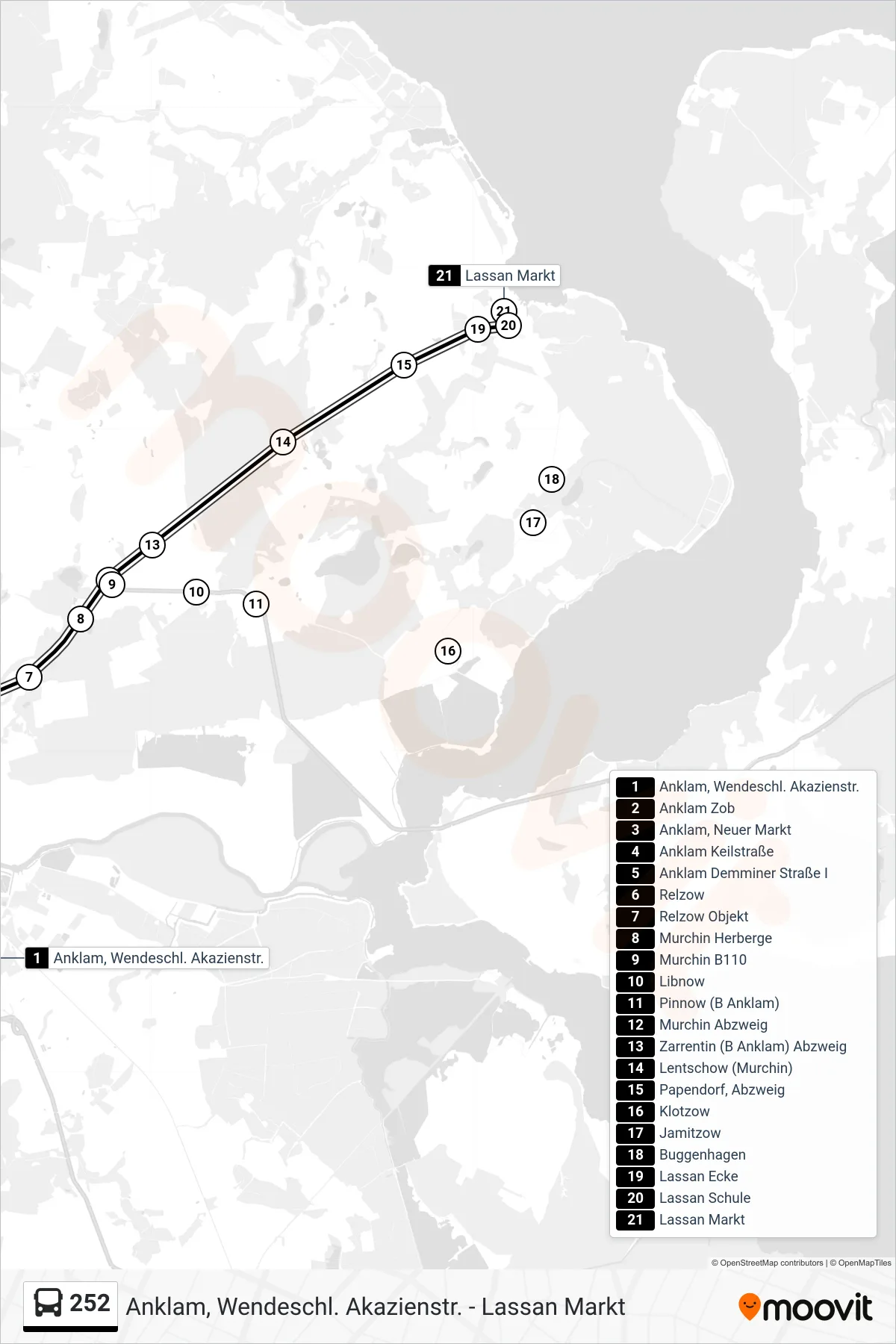 252 bus Line (Lassan Markt) route and stops on a map