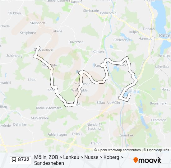 Автобус 8732: карта маршрута