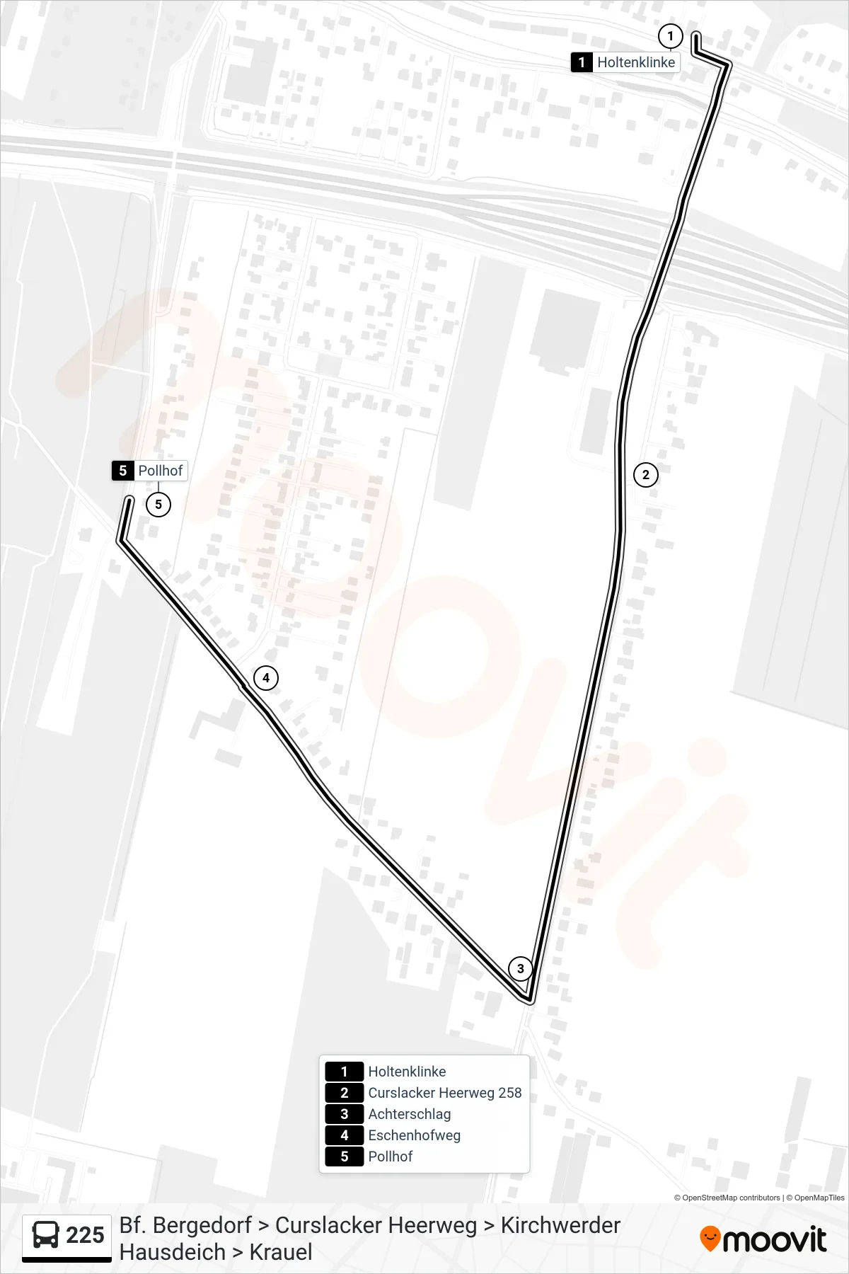 225 bus Line (Pollhof) route and stops on a map