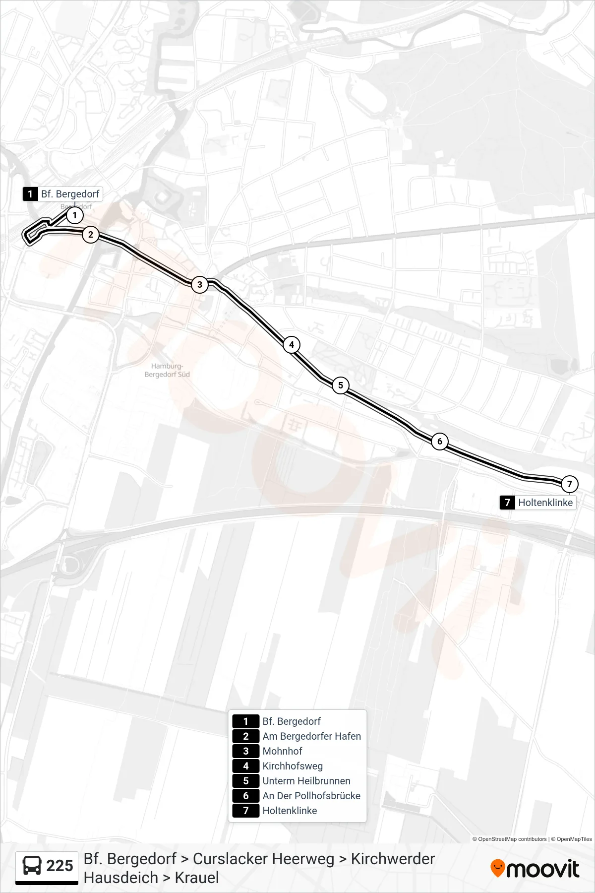 Linie 225 (Bus) Richtung Holtenklinke: Route und Haltestellen auf der Karte