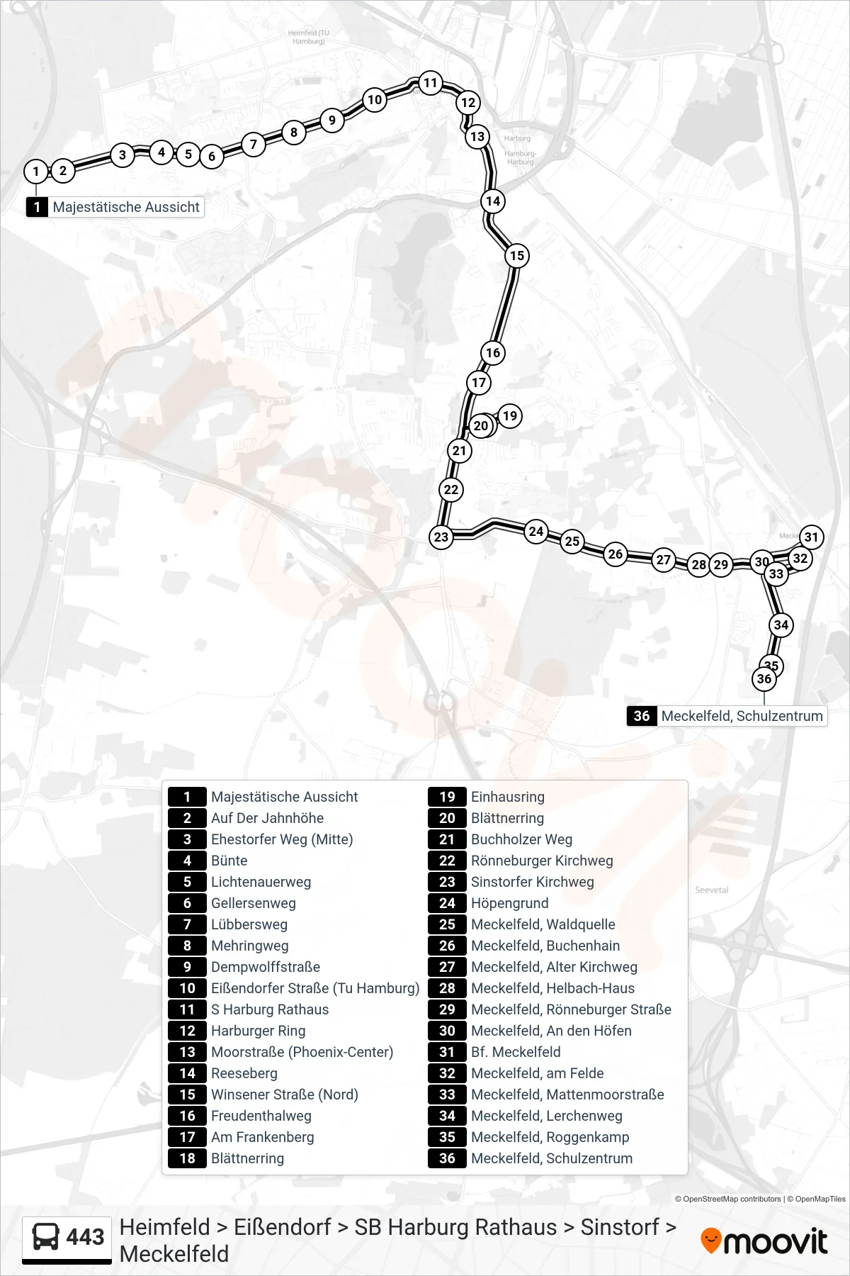 Linie 443 (Bus) Richtung Meckelfeld, Schulzentrum: Route und Haltestellen auf der Karte