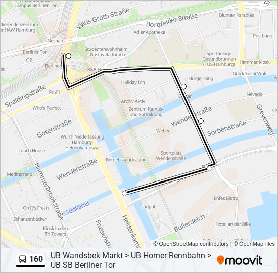 160 bus Line Map