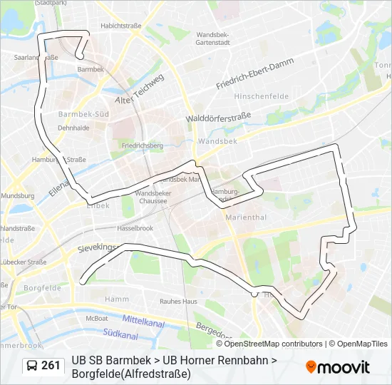 Автобус 261: карта маршрута