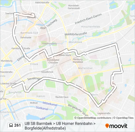 Автобус 261: карта маршрута