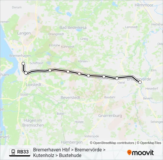 Поезд RB33: карта маршрута