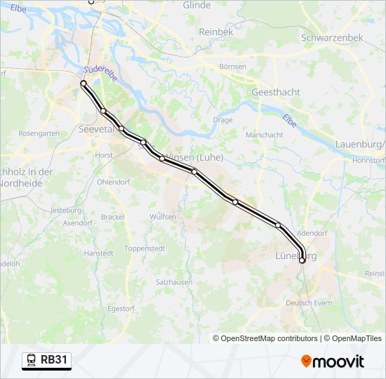 Поезд RB31: карта маршрута