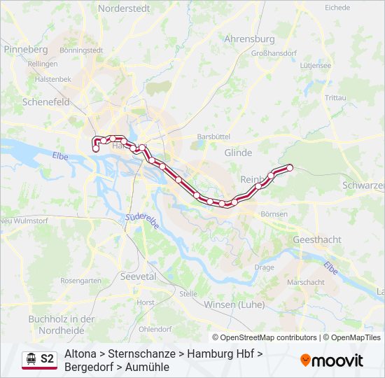 S-Bahn S2: карта маршрута