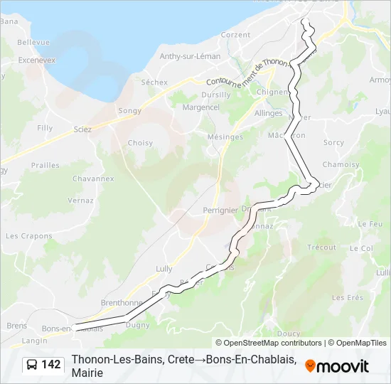 Plan de la ligne 142 de bus