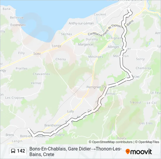 Plan de la ligne 142 de bus
