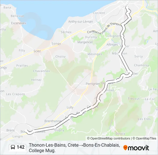 Plan de la ligne 142 de bus