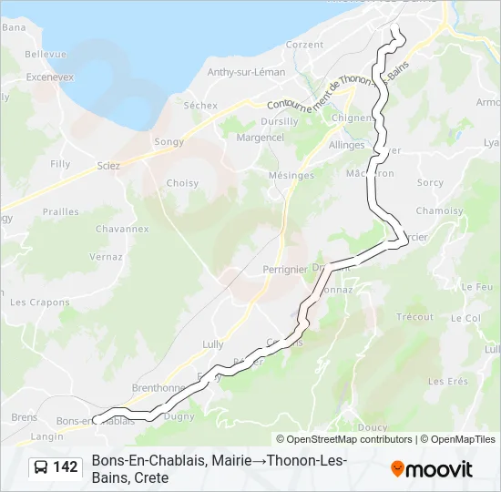 Plan de la ligne 142 de bus