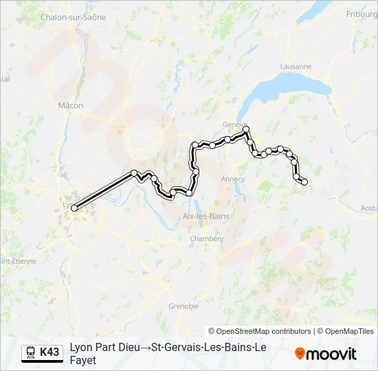 Plan de la ligne K43 de train
