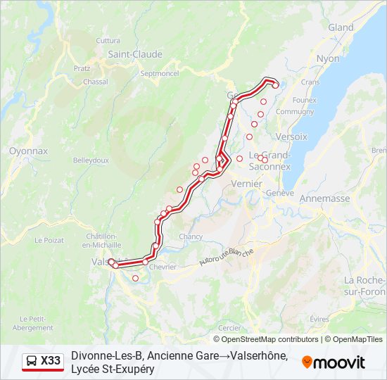 Plan de la ligne X33 de bus