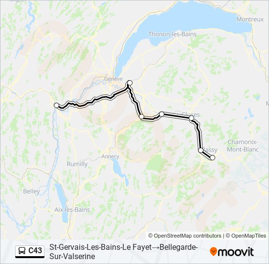 Plan de la ligne C43 de bus