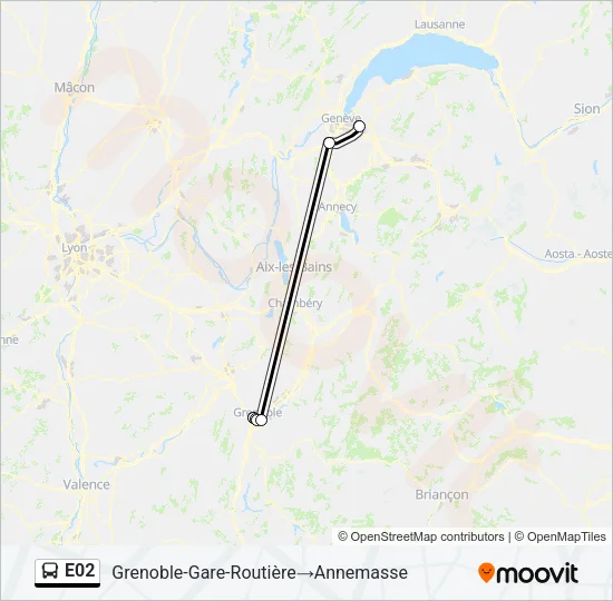 Plan de la ligne E02 de bus