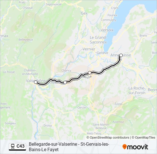 Plan de la ligne C43 de train