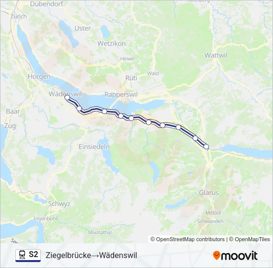 Plan de la ligne S2 de train