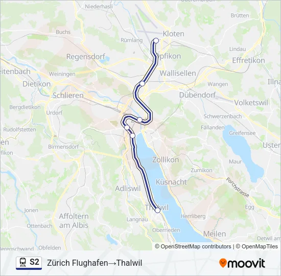 Plan de la ligne S2 de train