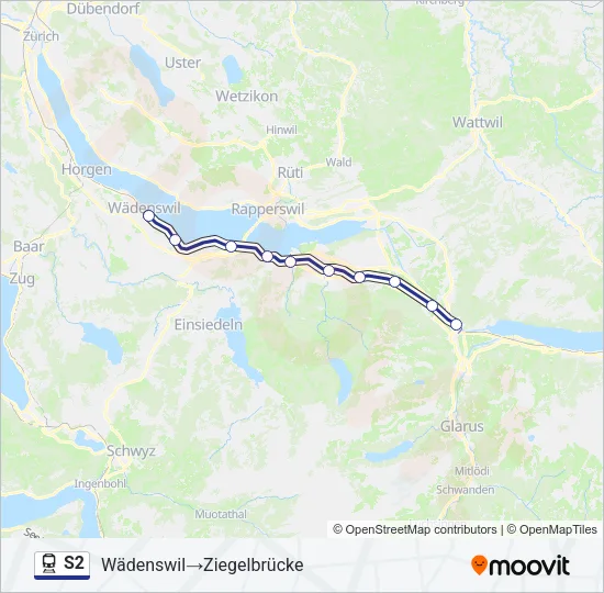 Plan de la ligne S2 de train