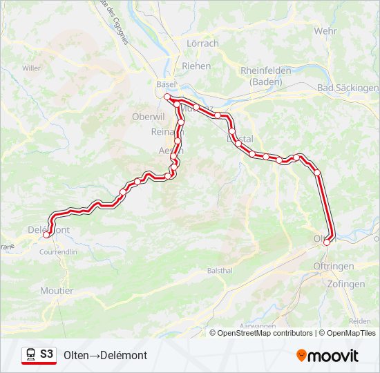 Plan de la ligne S3 de train