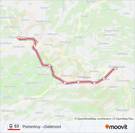 Plan de la ligne S3 de train